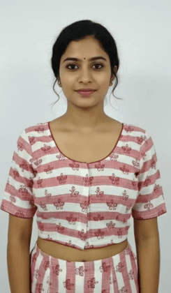 Cotton printed design blouse pink colour high neck design