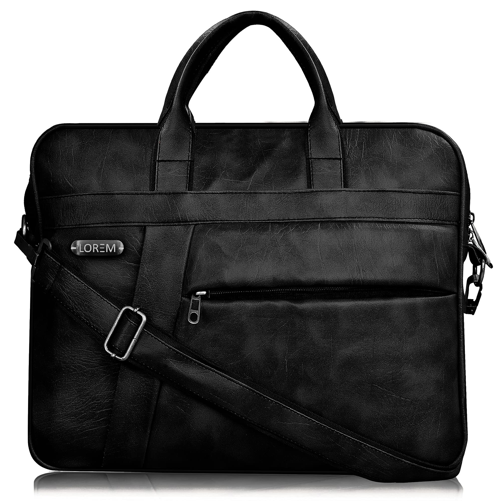 LOREM Black Color Faux Leather 10L Laptop Messenger Bag For Men & Women BG17