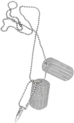 Nawani Dog Tag Pendant with Chain for Men and Women Army Name and Bullet Silver Dog Tag