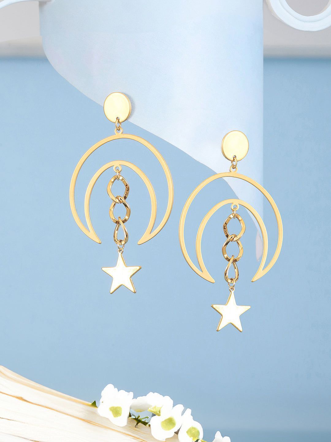 Anti-Tarnish Matt Gold Toned Chandelier Star Delicate drop earrings