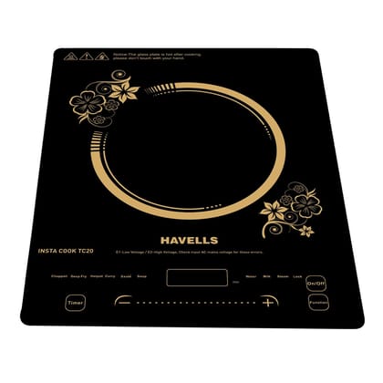 Havells TC 20 Glass Ceramic Cooktop Induction (Electric Stove) 2000 W, With 9 Cooking Options, Copper Coil with 3 Year Warranty, Auto Pan Detection Sensor, Designer Touch Panel (Black)