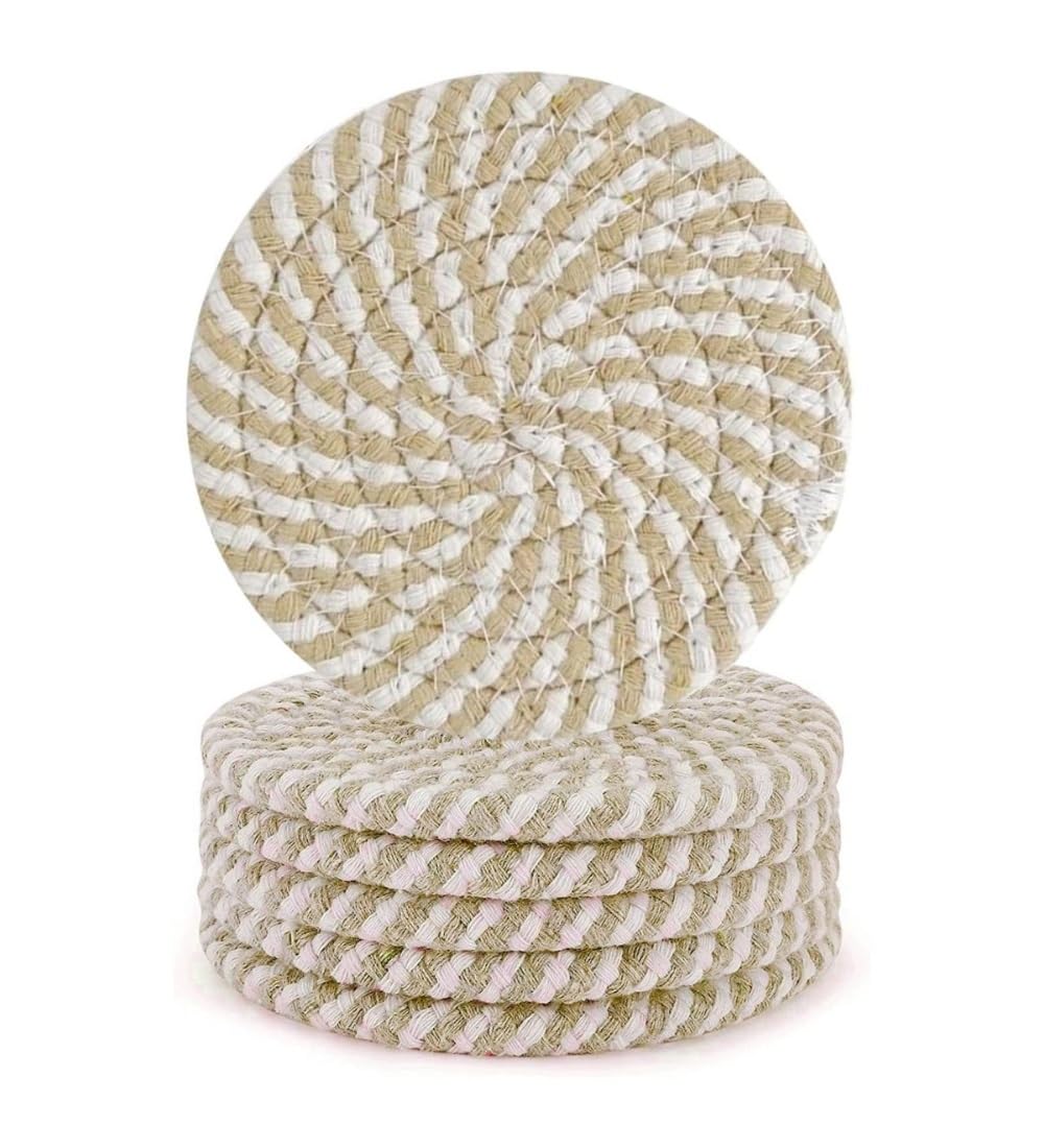 Generic Cotton Rope Drink Coasters 6 Pcs Set (Beige-White)-PID66419