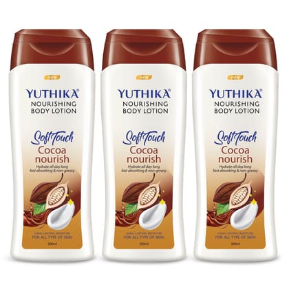 Yuthika Cocoa Nourish Body Lotion 300ml Pack of 3 Soft Touch Cocoa Body Lotion for Long Lasting Moisture & Soothing Skin