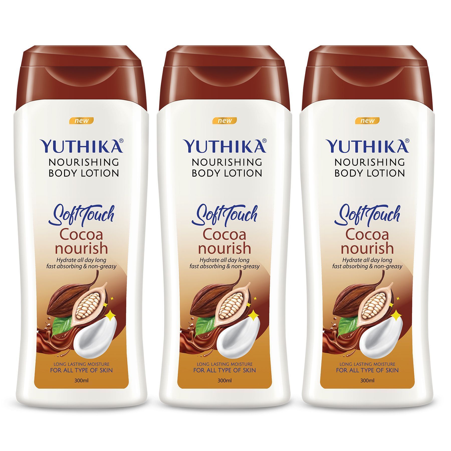 Yuthika Cocoa Nourish Body Lotion 300ml Pack of 3 Soft Touch Cocoa Body Lotion for Long Lasting Moisture & Soothing Skin