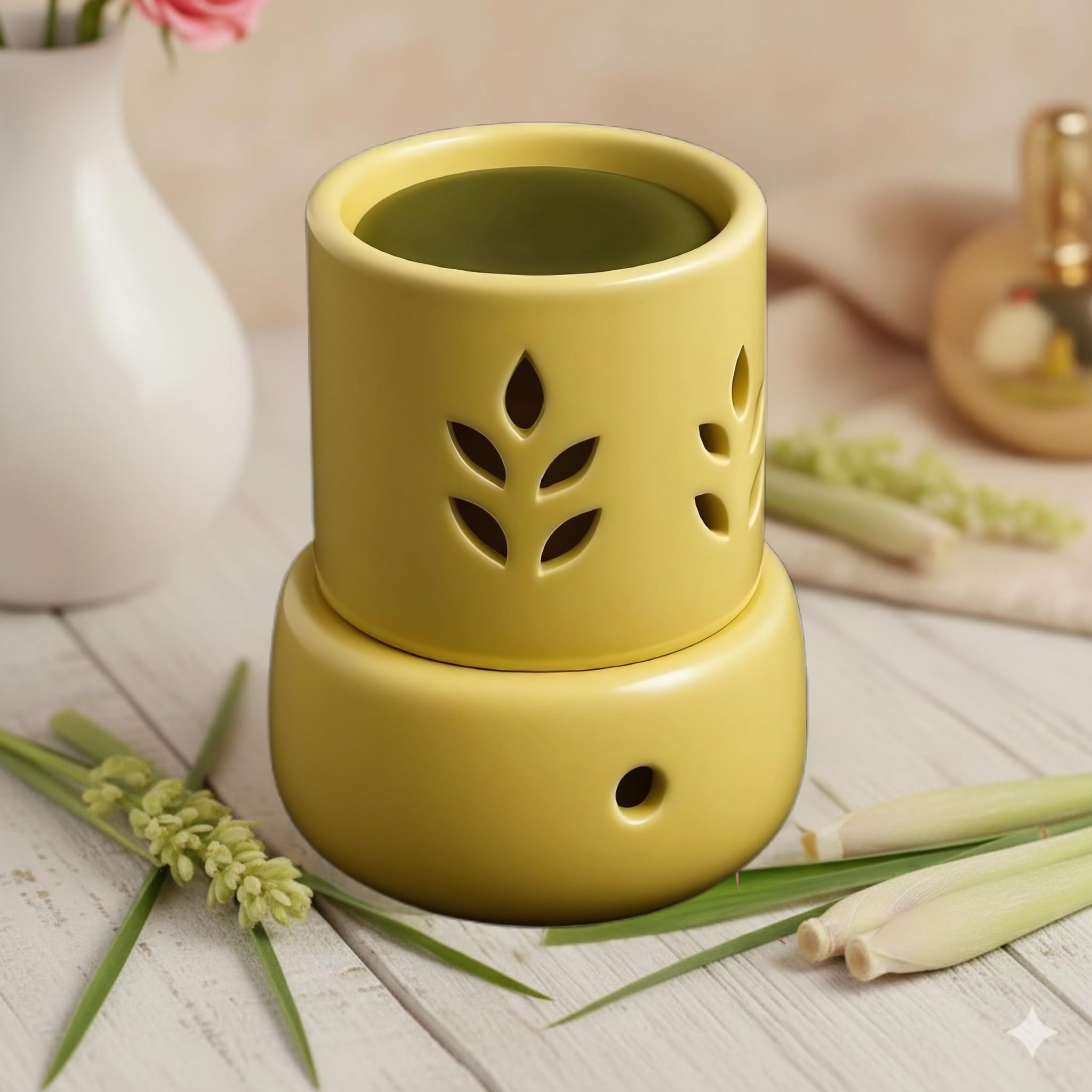 Rareity Lemongrass Aroma Melt, Sleek Cylinder Diffuser, 6 Melts, Classic Rose Scent, for Meditation and Daily Use, Handcrafted in India