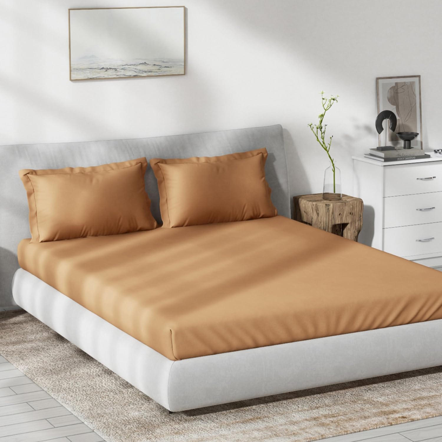DDECOR - Spectrum Collection 100% Cotton Dyed Pattern 180TC King Fitted Sheet|180 CM X 198 CM| - Orange