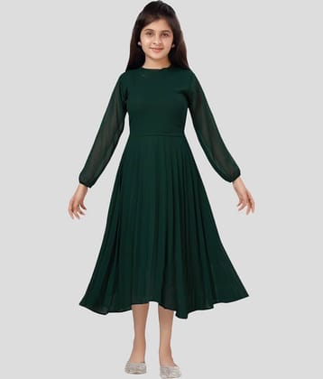 Aarika Georgette Fit And Flare Dress For Girls ( Pack of 1 , Dark Green )