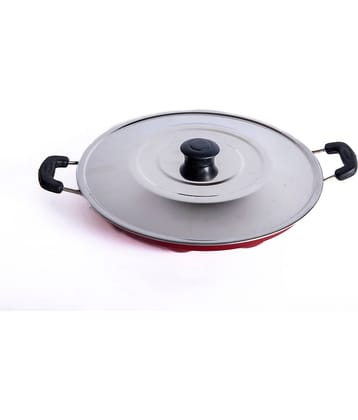 HomePro Aluminium 12 Cavity Appam Patra Paniyarakkal Two Side Handle with Steel lid & Wooden Picker, ( 23 cm, Red)