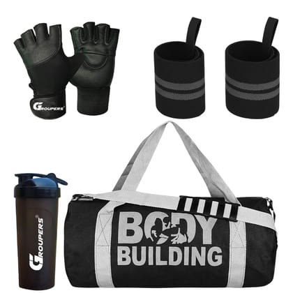 GROUPERS Duffle Canvas Bag with Shaker Bottle-700ml & GloveslSports & Travel BaglSports Kitl (Black) GROUPERS Duffle Canvas Bag with Shaker Bottle-700ml & GloveslSports & Travel BaglSports Kitl (Black)