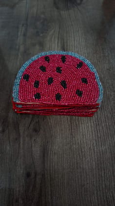 Zarkala Handmade Beaded Watermelon Coaster Set of 6, 4 x 4 Inches