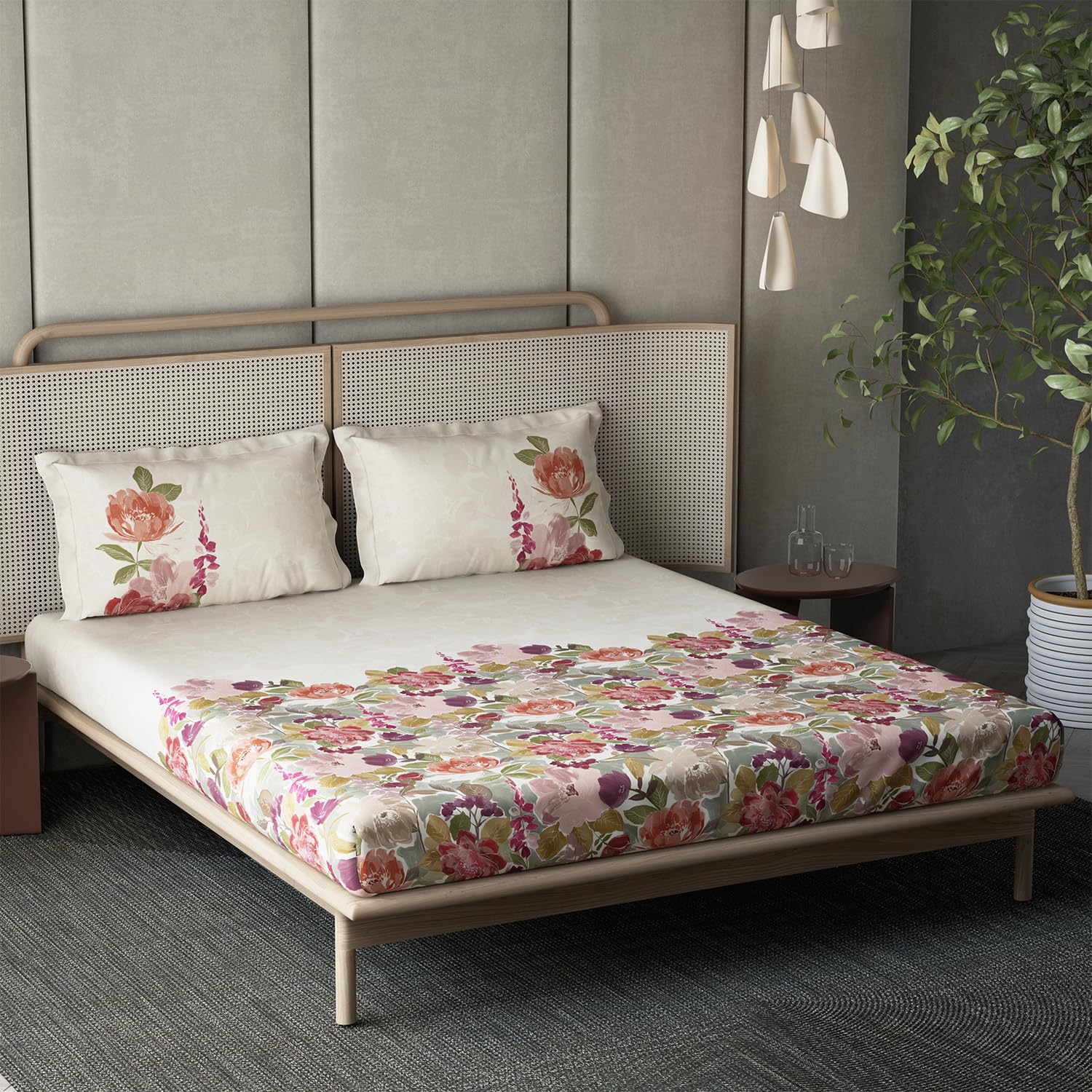 DDECOR - Esteem Collection 100% Cotton Floral Pattern 210TC Super King |274 CM X 274 CM| Pink