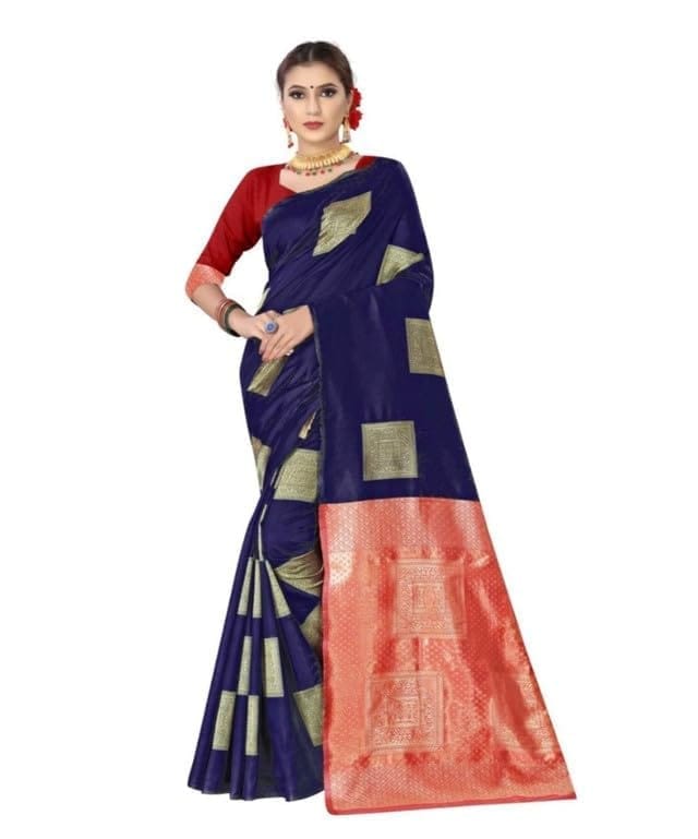 Women's Soft Lichi Silk Printed Saree With Unstitched Blouse 5.5Mtr (Blue)-PID63560