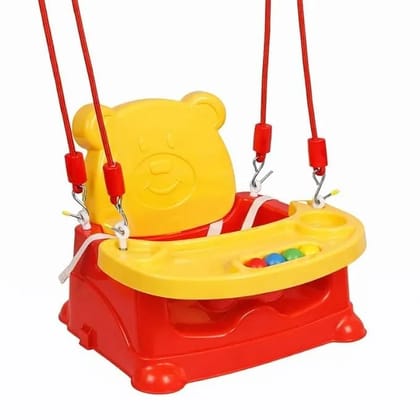 Braintastic 6-in-1 Baby Booster Seat Cum Feeding High Chair | Multipurpose Floor, Dining & Play Seat for Toddlers | Detachable Tray with Toy Balls | Yellow & Red