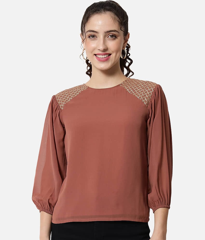 ALL WAYS YOU Brown Georgette Women's Regular Top ( Pack of 1 )