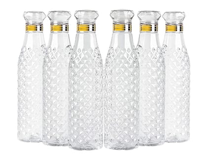 Water Bottle 1000 Ml Plastic Fridge Water Bottle BPA and Leak Free & Unbreakable Diamond texture Transparent Bottle Crystal Diamond Design Drink in Bottle Pack of 6