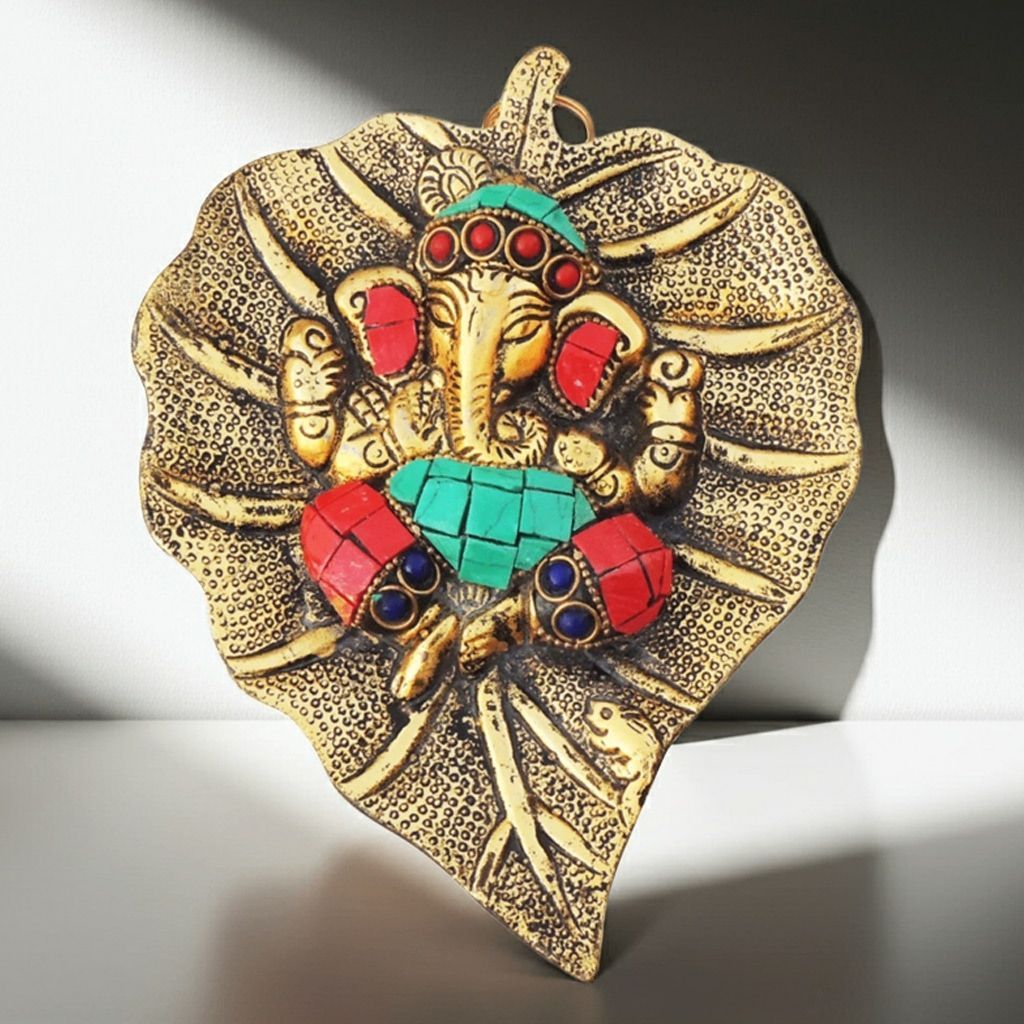 Aluminium Showpiece Stone Patta Ganesh Statue (ASMAS429 G)