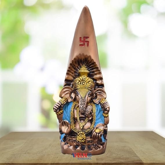 WELNO International Ek Dant Ganesha Stone, Half Moon Ganesh ji Ganpati Sitting in Chand Idol Figurine | Lord Ganesha Statue for Home Decoration