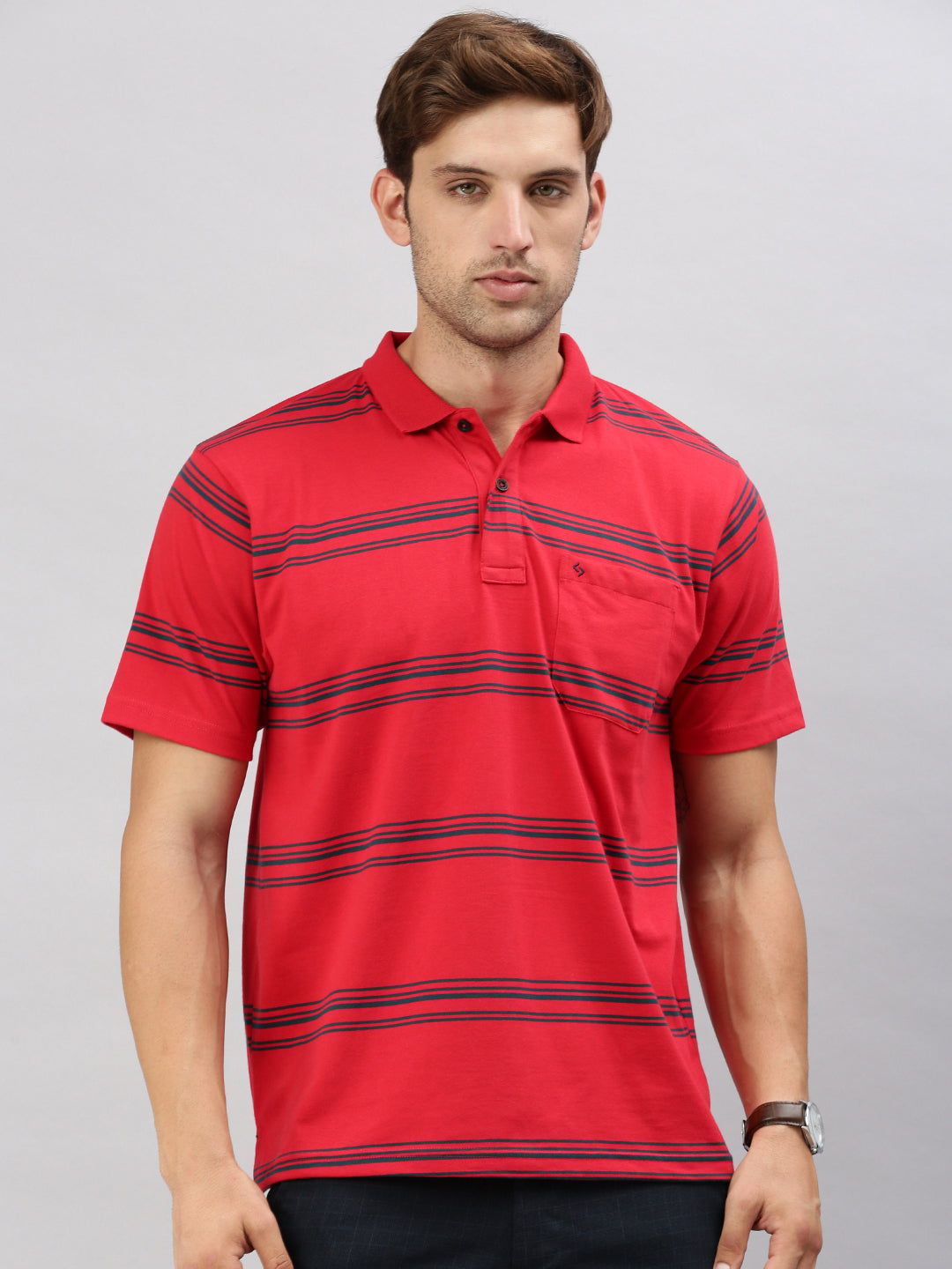 Classic Polo Men's Half Sleeve Red/Blue Polo Neck Cotton Authentic Fit T Shirt | AVON - 582 B AF P