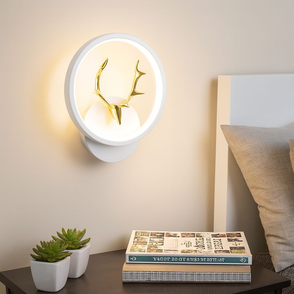 SPARKWORLD White Circle Deer LED Night Lamp | Decorative Table Light for Bedroom, Living Room & Gifting | Size: 25X30 cm | Colour: Circle White