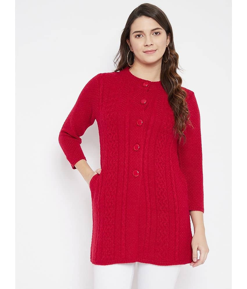 zigo Woollen Round Neck Women's Buttoned Cardigans - Red ( Single )