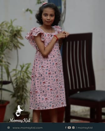 Butterfly Bliss Pink Cotton Kids Print Frock for girls Butterfly Bliss Pink Cotton Kids Print Frock for girls