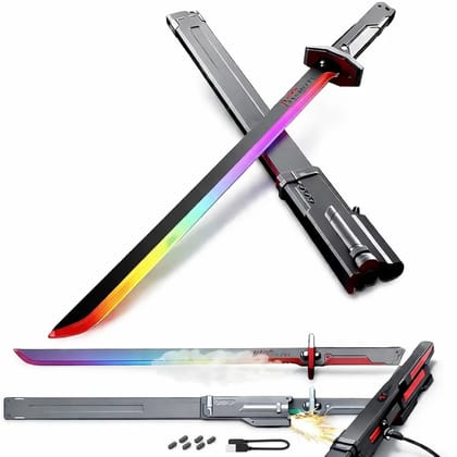 Braintatsic Kids Ninja Sword Toy with LED Lights & Mist Spray Effect, Rechargeable Light-Up Samurai Sword for Boys & Girls, Role Play Action Toy Multicolor