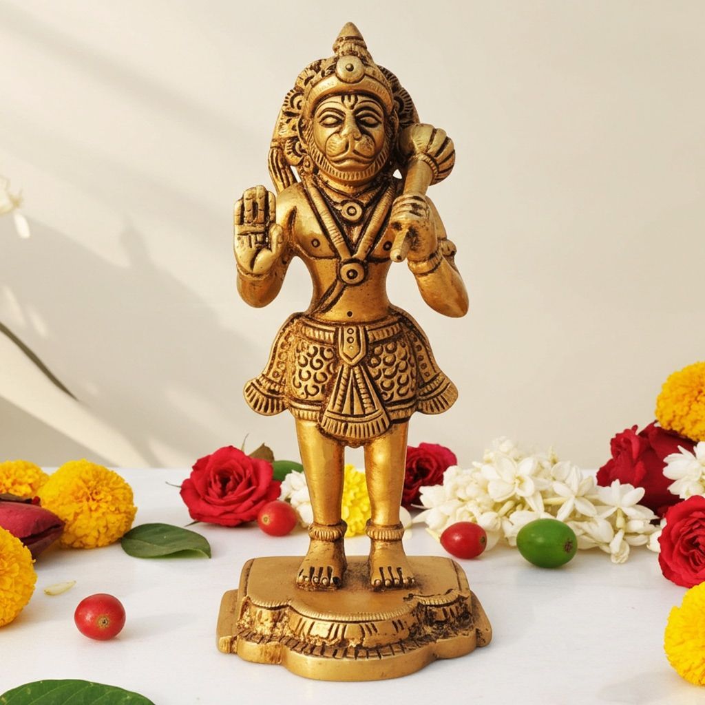 Brass Hanuman Ji God Idol Murti - Traditional Home Temple Piece, Height : 5 Inch (BSMAS1313 D)