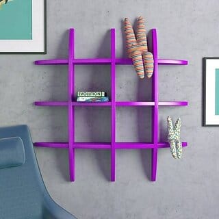 Onlinecrafts Wooden Wall T Rack Shelf Puple Wooden Wall Shelf (Number Of Shelves - 12, Purple)