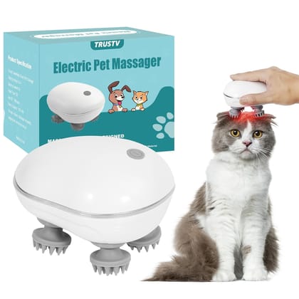 Electric Handheld Cat Massager for Indoor Cats and Dogs with Red Light, Cat Head and Back Massager Tool for Relieve Anxiety Stress, Tight Muscles and Stiffness with 4 Massage Heads