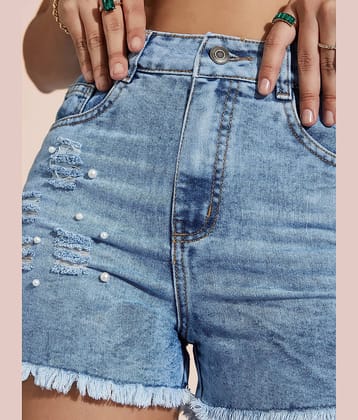 Miss Chase Women Denim Regular Shorts ( Blue )