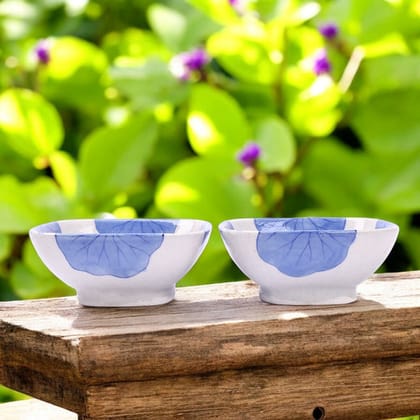 Set of 2 Blue Pottery Square BowlsWhite