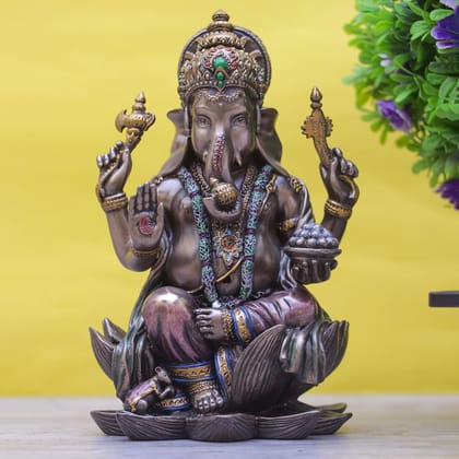 Craftlayout Resin Ganesha Statue with Bronze Finish 7 Inch