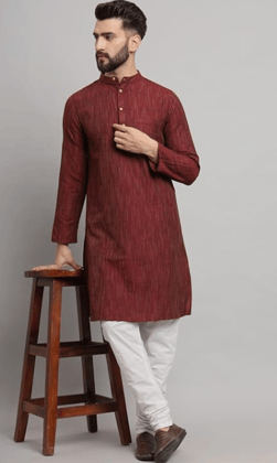 Men's Cotton Regular Textured Long Kurta Full Sleeves - Casual Ethnic Wear