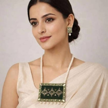 Handmade Green Fabric Pearl Jewelry Set