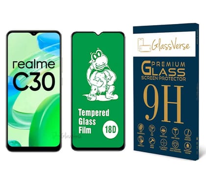 GlassVerse 18D Tempered Glass With Inbuilt AirBag Borders For Realme C30 (Pack of 1) with Free Installation Kit Full screen Coverage Free Replacement If Received Damaged - 6.5 inch GlassVerse 18D Tempered Glass With Inbuilt AirBag Borders For Realme C30 