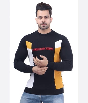 FEVERFEW Cotton Round Neck Men's Full Sleeves Pullover Sweater - Black ( Pack of 1 )