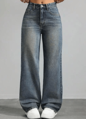 Women Jean Wide Leg High-Rise Heavy Fade Stretchable Jeans