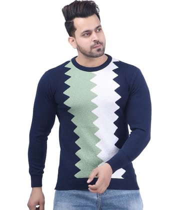FEVERFEW Cotton Blend Round Neck Men's Full Sleeves Pullover Sweater - Navy Blue ( Pack of 1 )