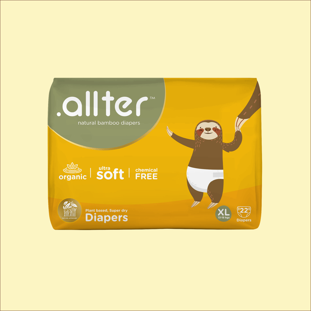 .allter Organic Bamboo Diapers- XL Size (13-18 kgs), 22 Pcs