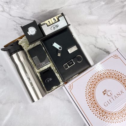 Personalized 7-in-1 Desk Organizer Set with Diary, Steel Bottle, Pen Drive, Mobile Stand, Card Holder, Keychain
