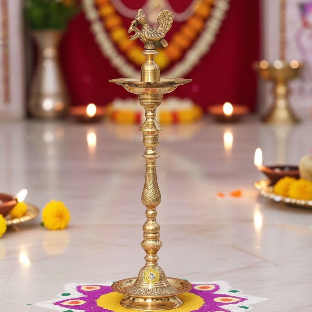 Brass Table Decor Mahabharat Oil Lamp, Deepak  - Religious Deepak for Spiritual Space, Height : 28.5 Inch (FMAS686 F)