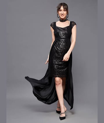 Miss Chase Women Georgette Embellished Fit & Flare Dress ( Black )