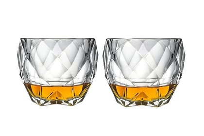 Diamond Whiskey Glass, 340 Ml, Set of 2, Modern Ideal Glasses for Brandy, Wine, Rocks, Scotch, Bourbon, Liqueur, Cocktail and Cognac-Old Fshioned Glass Ideal for Home, Occations, Bar, Party, Diamond Whiskey Glass, 340 Ml, Set of 2, Modern Ideal Glasses for Brandy, Wine, Rocks, Scotch, Bourbon, Liqueur, Cocktail and Cognac-Old Fshioned Glass Ideal for Home, Occations, Bar, Party,