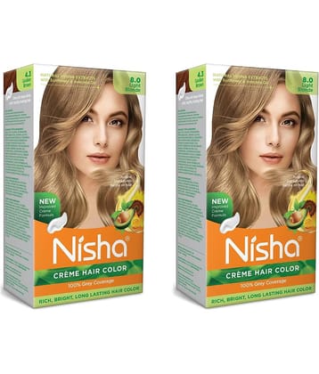 Nisha Creme Hair Color 8.0 Light Blonde 120g Pack of 2, Permanent Hair Colour for Long Lasting Hair, 100% Grey Coverage