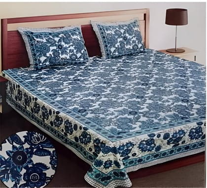 DHRUVINSRI Cotton Floral Bedding Set, Super King Size 254x275 cm, 2 Pillow Covers, Blue(Variations Available) (Blue)