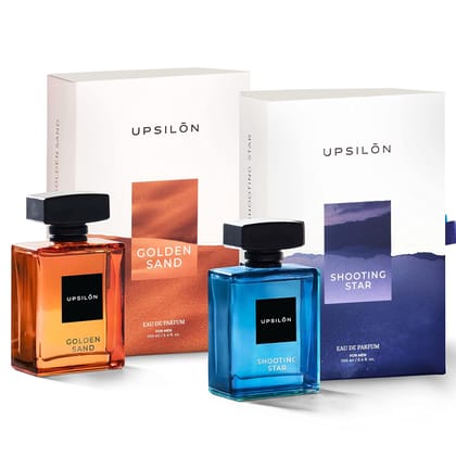 UPSILON Combo of Shooting Star & Golden Sand Eau De Parfum Premium Long Lasting Fresh & Powerful Fragrance Spray Travel Friendly Luxury Parfum Scent | Men’s Perfume | Each 100ml - Pack Of 2 UPSILON Combo of Shooting Star & Golden Sand Eau De Parfum Premium Long Lasting Fresh & Powerful Fragrance Spray Travel Friendly Luxury Parfum Scent | Men’s Perfume | Each 100ml - Pack Of 2