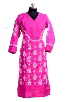 Hand-Embroidered V-Neck Kurti | Magenta