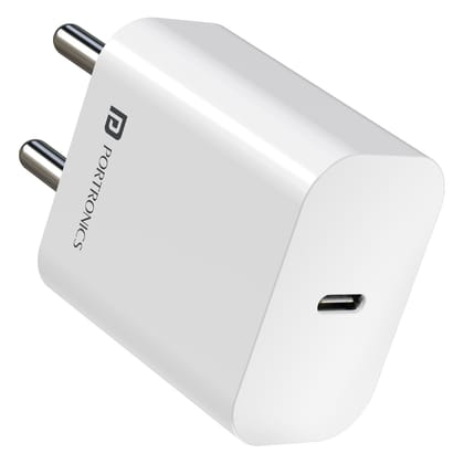Portronics Adapto 20C 20W Fast Charging Adaptor with Type-C PD Port - White Portronics Adapto 20C 20W Fast Charging Adaptor with Type-C PD Port - White