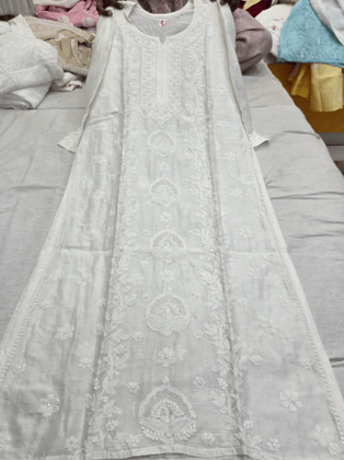 Long Kurti pure soft chanderi panel jaali
