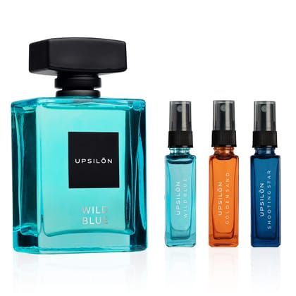 UPSILON Wild Blue Eau De Parfum with Combo of Long-Lasting Pocket Perfumes | Long Lasting Fresh & Powerful Fragrance Spray Travel Friendly Luxury Parfum Scent | Men’s Perfume | 124ml - Pack Of 2 UPSILON Wild Blue Eau De Parfum with Combo of Long-Lasting Pocket Perfumes | Long Lasting Fresh & Powerful Fragrance Spray Travel Friendly Luxury Parfum Scent | Men’s Perfume | 124ml - Pack Of 2
